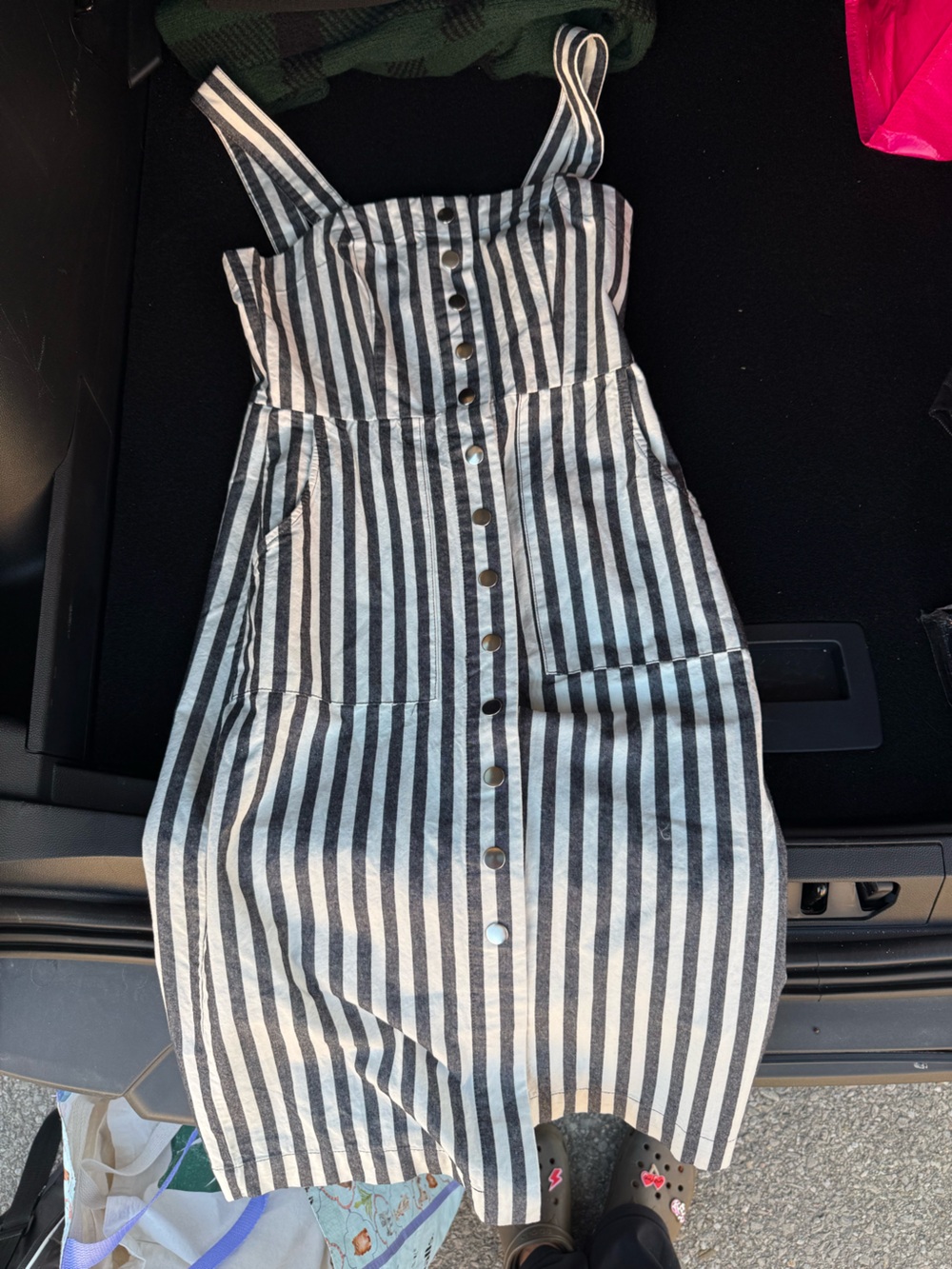 Forever 21 Black and White Striped Button-Front A-Line Skirt